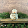 Wade snowman figurine with green plaid scarf and rustic buttons