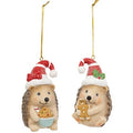 Resin holiday baking hedgehog ornaments in Santa hats