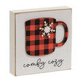 Comfy Cozy wooden block with buffalo check mug