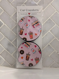 Pink Hearts Coffee & Donuts Car Coasters