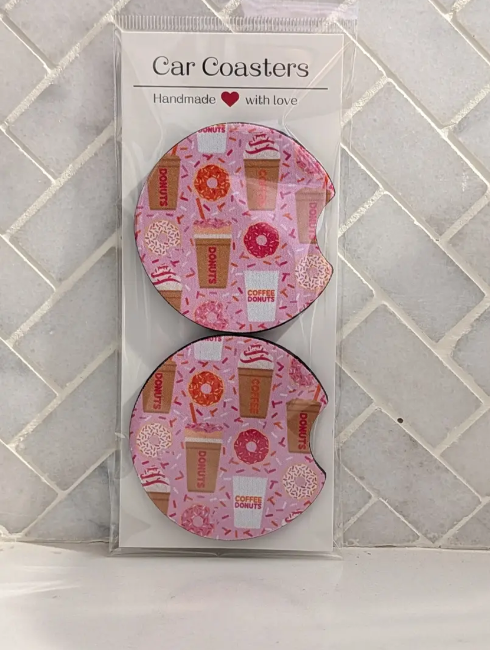 Pink Coffee & Donuts Car Coasters