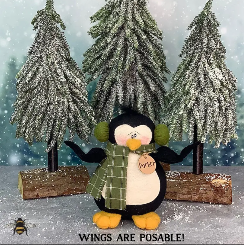 Honey and Me Parker the Penguin plush with posable wings and plaid scarf